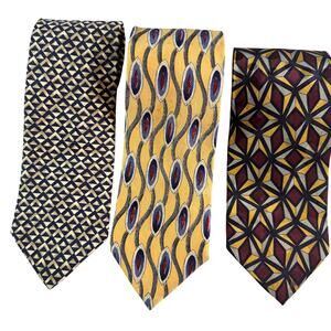 Mens Silk Tie Lot 3 Designer Robert Talbott Structure Gold Blue Geometric
